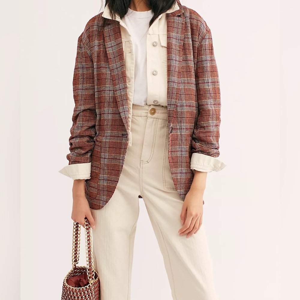 Free People Rust Plaid Blazer